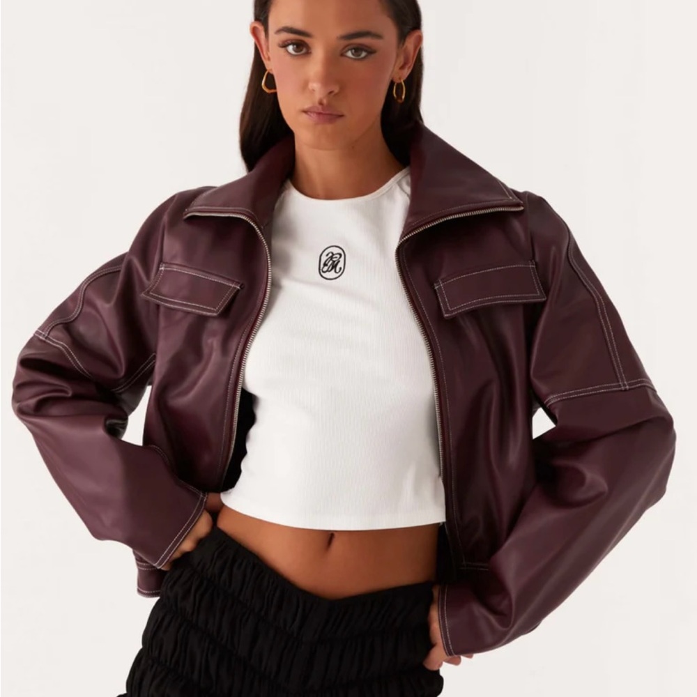 NWT Peppermayo Meant To Be PU Deep Burgundy Boxy Jacket